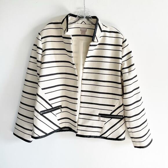 NWOT Chico’s Cream Striped Open Front Jacket Blazer - Picture 8 of 10